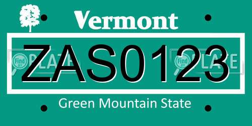 ZAS0123 Vermont License Plate