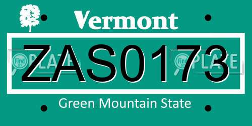 ZAS0173 Vermont License Plate