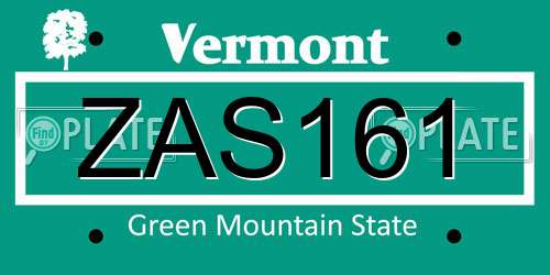 ZAS161 Vermont License Plate