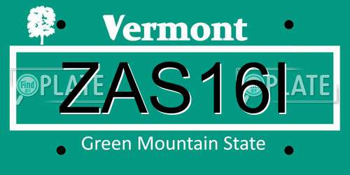 ZAS16I Vermont License Plate