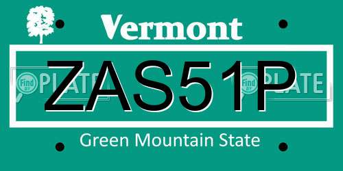 ZAS51P Vermont License Plate