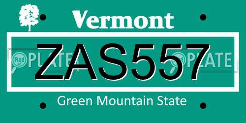 ZAS557 Vermont License Plate