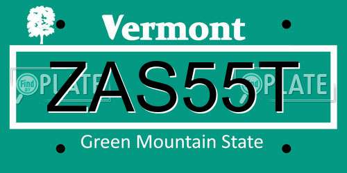 ZAS55T Vermont License Plate