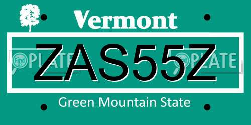 ZAS55Z Vermont License Plate