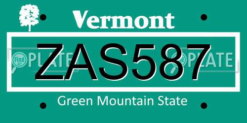 ZAS587 Vermont License Plate