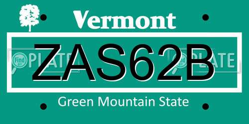 ZAS62B Vermont License Plate