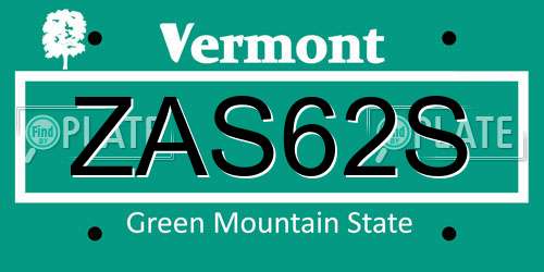 ZAS62S Vermont License Plate