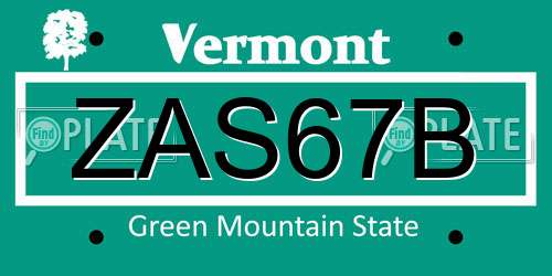 ZAS67B Vermont License Plate