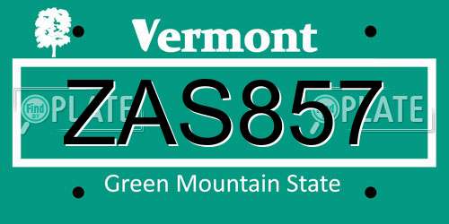 ZAS857 Vermont License Plate
