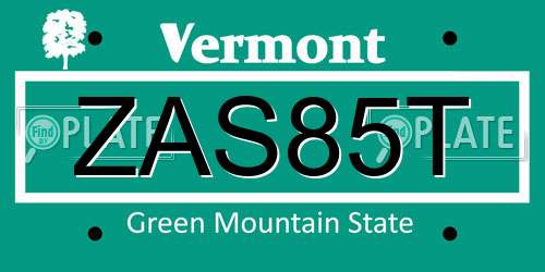 ZAS85T Vermont License Plate