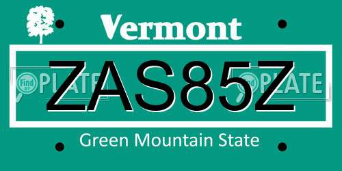 ZAS85Z Vermont License Plate