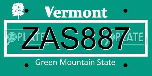 ZAS887 Vermont License Plate
