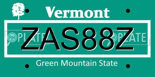 ZAS88Z Vermont License Plate