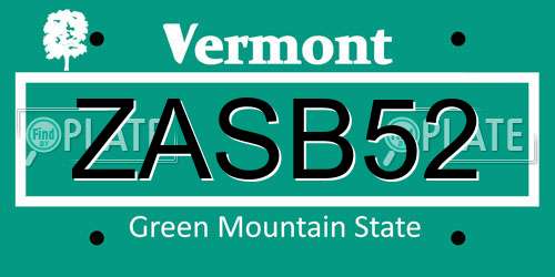 ZASB52 Vermont License Plate