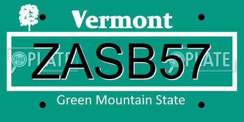 ZASB57 Vermont License Plate