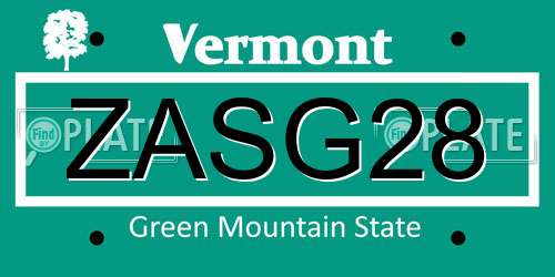 ZASG28 Vermont License Plate