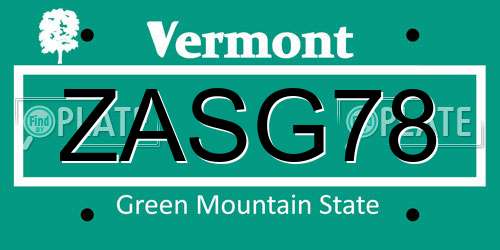 ZASG78 Vermont License Plate
