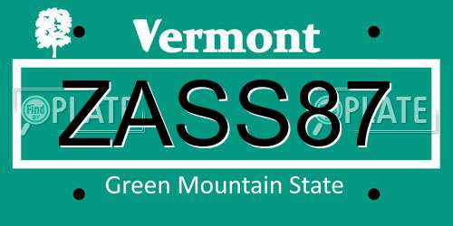ZASS87 Vermont License Plate