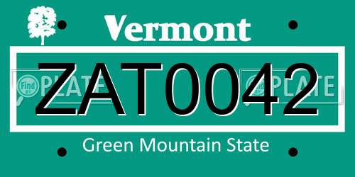 ZAT0042 Vermont License Plate