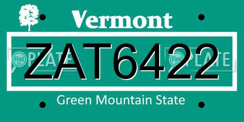 ZAT6422 Vermont License Plate