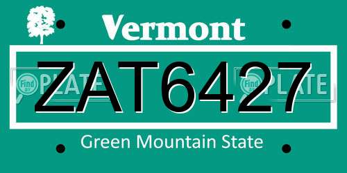ZAT6427 Vermont License Plate