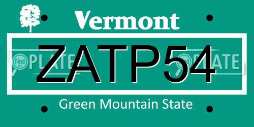 ZATP54 Vermont License Plate