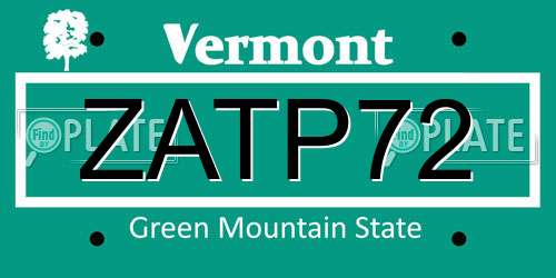 ZATP72 Vermont License Plate