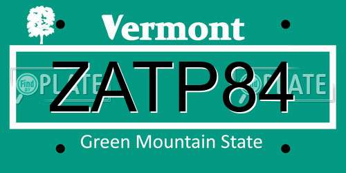 ZATP84 Vermont License Plate