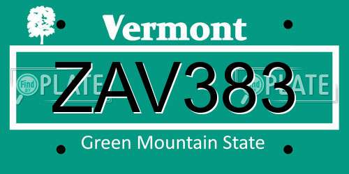 ZAV383 Vermont License Plate