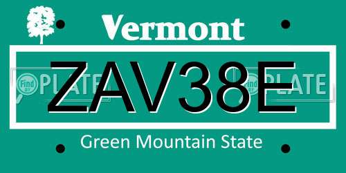 ZAV38E Vermont License Plate