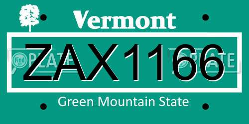 ZAX1166 Vermont License Plate