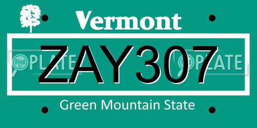 ZAY307 Vermont License Plate