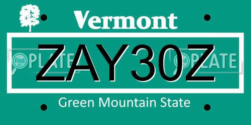 ZAY30Z Vermont License Plate