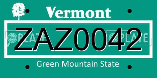 ZAZ0042 Vermont License Plate
