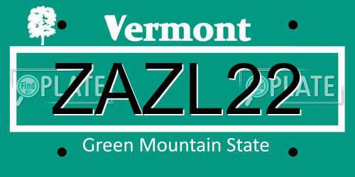 ZAZL22 Vermont License Plate