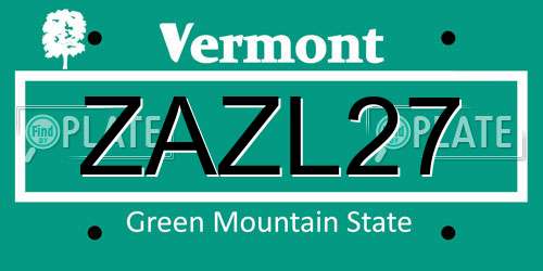 ZAZL27 Vermont License Plate