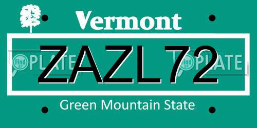 ZAZL72 Vermont License Plate
