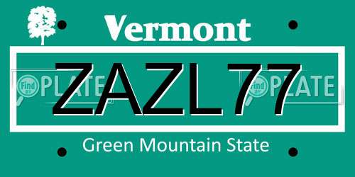 ZAZL77 Vermont License Plate