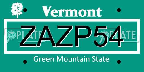 ZAZP54 Vermont License Plate