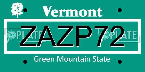 ZAZP72 Vermont License Plate