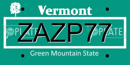 ZAZP77 Vermont License Plate