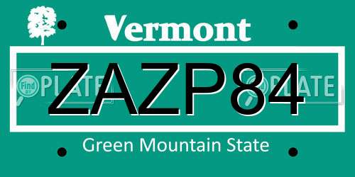 ZAZP84 Vermont License Plate