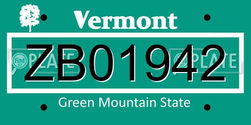 ZB01942 Vermont License Plate