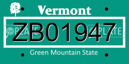 ZB01947 Vermont License Plate