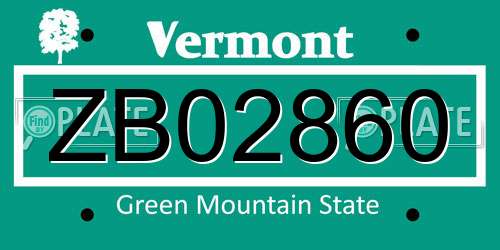 ZB02860 Vermont License Plate