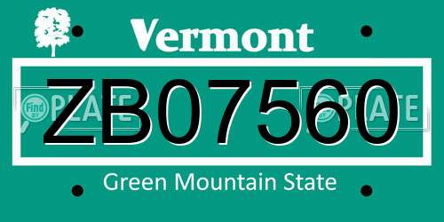 ZB07560 Vermont License Plate