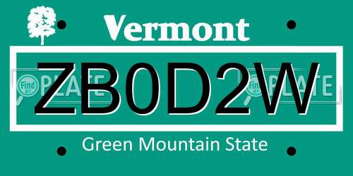ZB0D2W Vermont License Plate