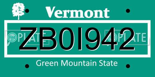 ZB0I942 Vermont License Plate
