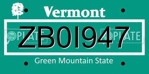 ZB0I947 Vermont License Plate
