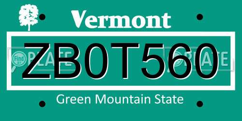 ZB0T560 Vermont License Plate